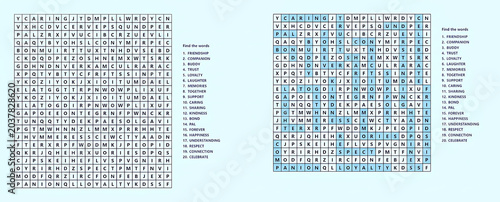 Fotografía Word search with solution on a blue-gray background