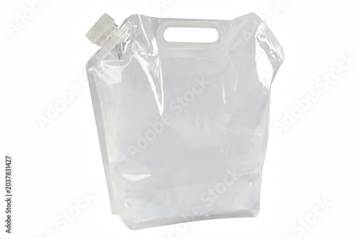 Bild auf Leinwand Portable Transparent Collapsible Plastic Water Container with Handle and Cap