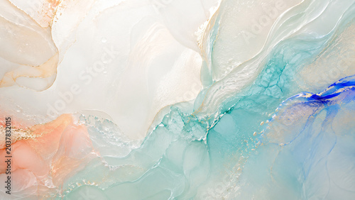 Foto Pastel Liquid Glass Abstract Background with Soft Blue Flow
