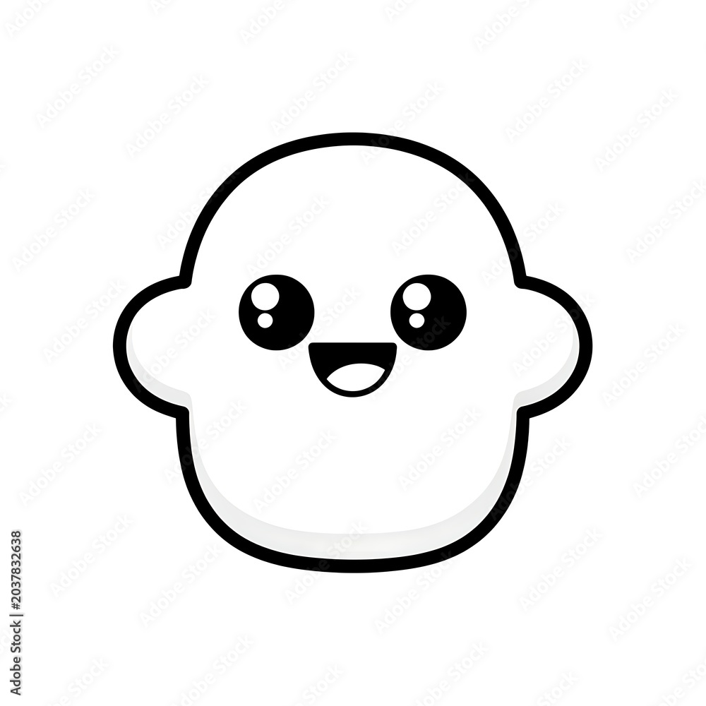 Fototapeta premium Cute flat vector cartoon face with simple border outline.