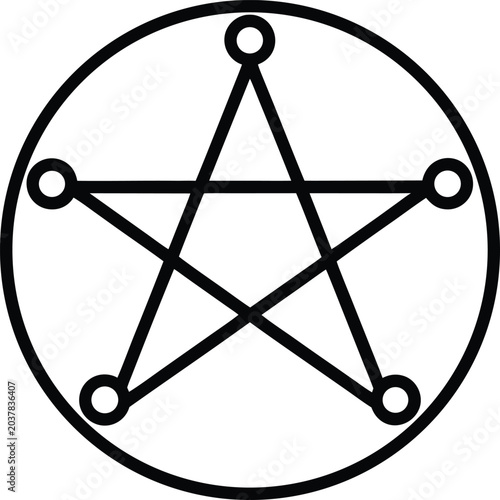 Foto pentacle point star in circle black and white vector illustration on transparent