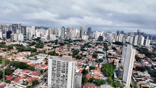Aerial Drone View of São Paulo Residential Neighborhood with Elevated Metro Rail, Brazil

