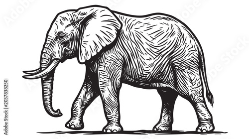 Photography Black and white elephant illustration, detailed line art elephant, vector elepha