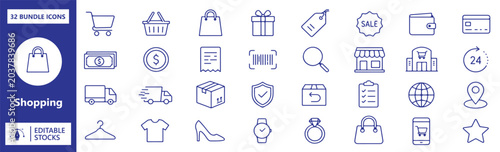 Obraz na płótnie Set of 32 Shopping icons Each icon will be different, create a vector outline ic