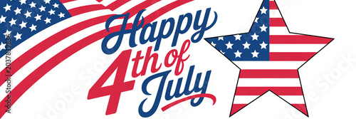 Happy 4th of July Greeting with American Flag Elements and Star