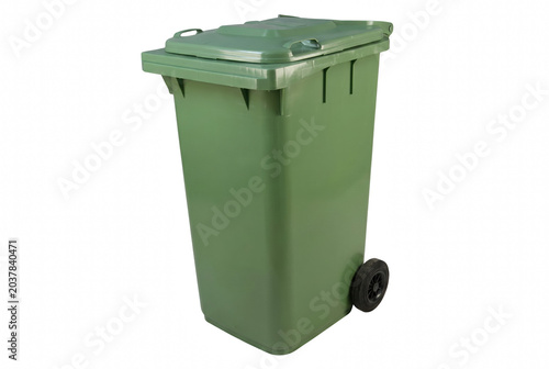 Foto Large green plastic wheelie bin for waste management and recycling