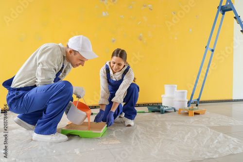 Professional painters prepa...