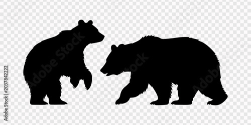 Bild auf Leinwand bear black silhouette vector set, transparent background, Set of black bear silh