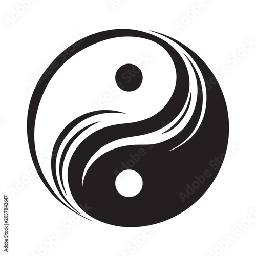 Obraz na plátně Stylized Yin Yang symbol with black and white design representing balance and du