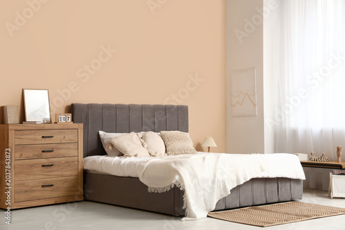 Interior of bedroom with be...