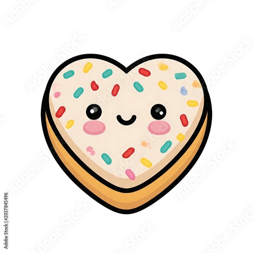 Cute cartoon smiley face with colorful polka dots border.