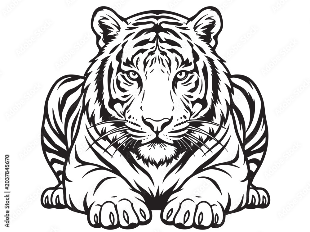 Fototapeta premium Black and white tiger head, tiger illustration, wildlife vector, animal design
