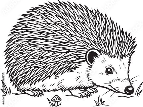 Photos hedgehog, black and white, illustration, vector, animal, wildlife, prickly mamma