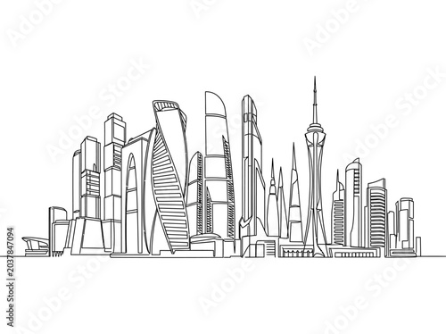 Photography Continuous line drawing of Moscow International Business Center skyline