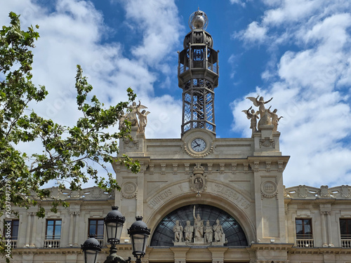 Historic Post Office (Palau de les Comunicacions) in Valencia timelapse at City Hall Square (Plaza del Ayuntamiento)