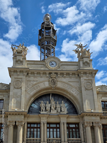 Historic Post Office (Palau de les Comunicacions) in Valencia timelapse at City Hall Square (Plaza del Ayuntamiento)