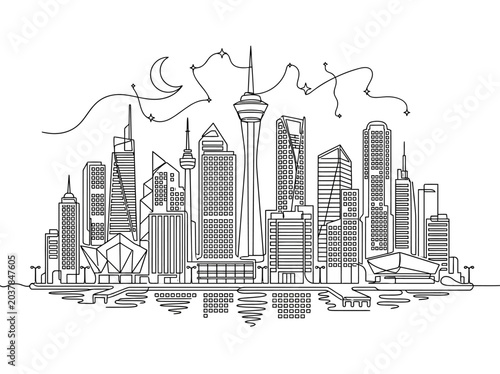 Canvas Print Continuous one line drawing of Las Vegas city skyline with Stratosphere tower