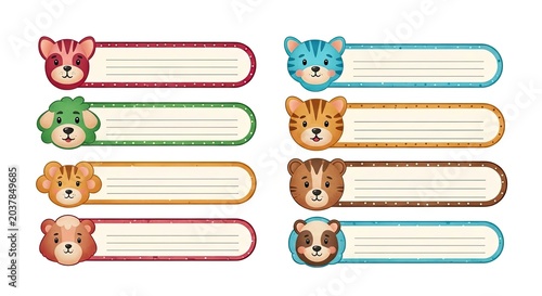 Animal face header labels for school organization and names.