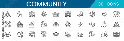 Schilderij op canvas Community Social Connection Thin Line Icon Set
