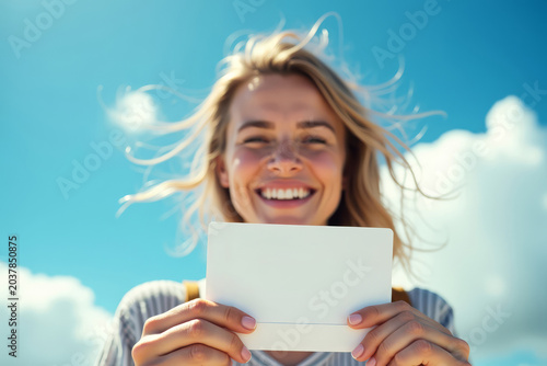 Traveler Holding Boarding Pass. Vacation Departure Moment. Summer Travel Excitement.