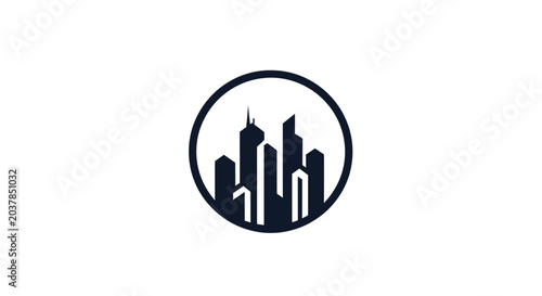 Minimalist circular city skyline silhouette icon design.