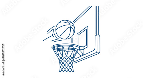 Foto Basketball Hoop And Ball Blue Line Art On White Background