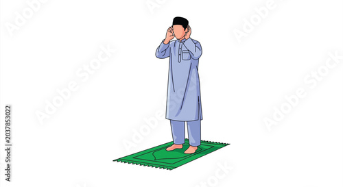 Canvastavla Muslim man in prayer on a rug vector illustration