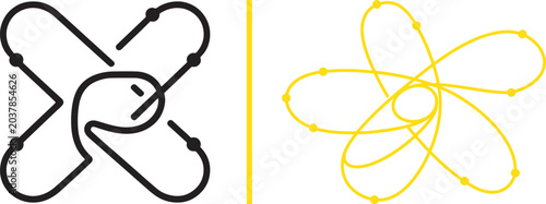 Photos Abstract atom and orbital line icons in black and yellow vector style for scienc