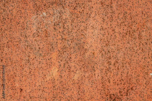 Foto Abstract background of a weathered light blue paint coating on a metal surface with subtle orange rust specs, scratches, and vertical streaks