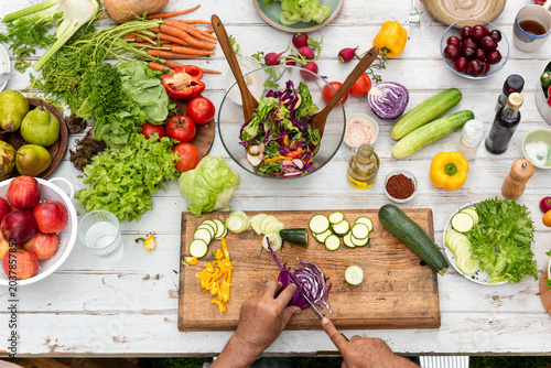 Canvas-taulu Fresh vegetables prepared for salad.