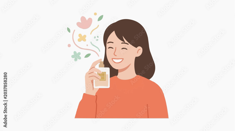Fototapeta premium Woman Smiling Holding Tea Cup with Floral Steam