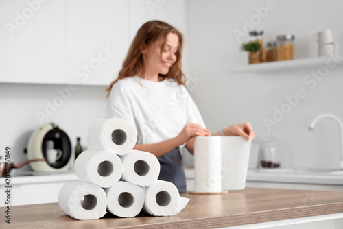Rolls of paper napkins on t...