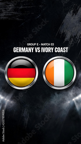 Germany versus ivory coast football match flag icon illustration on dark stadium background with football competition tournament background international