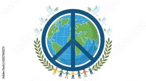 Εκτύπωση καμβά World Peace Concept Illustration with Earth Globe Symbol and People Holding Hands