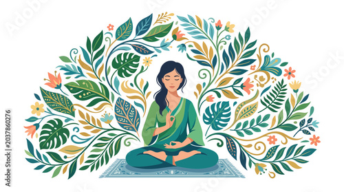 Photography Woman practicing yoga and meditation in lotus pose.