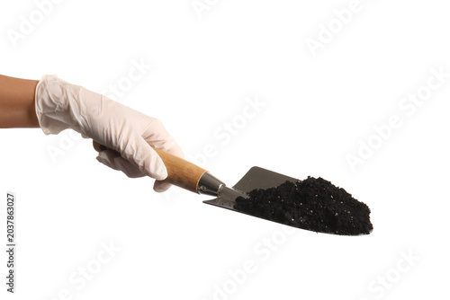 Female hand in rubber glove...