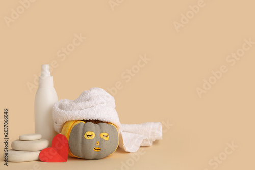 Funny pumpkin with facial m...