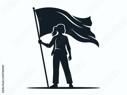 Photos Silhouette of a confident woman holding a waving flag.