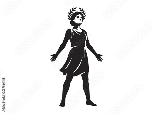 Minimalist silhouette of a Greek goddess wearing a laurel wreath.