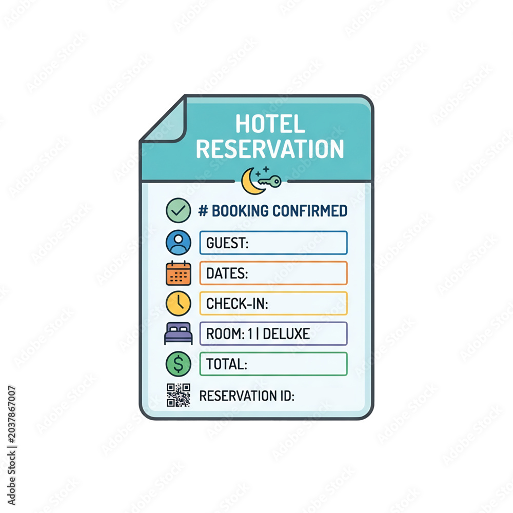 Obraz premium Hotel reservation card with booking and guest details.