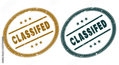 Grunge black and yellow classified word oval rubber seal stamp on transparent background