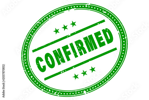 Green Grunge confirmed word oval seal stamp on transparent background