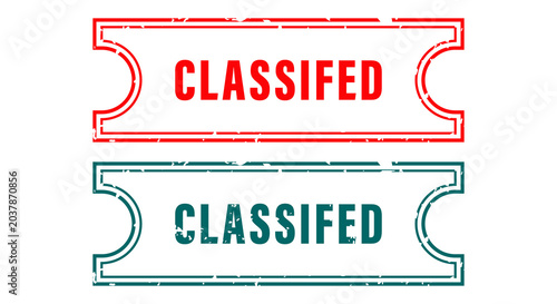 Grunge Red and green classified word square rubber seal stamp on transparent background