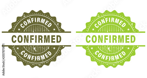 Muddy AND Green Grunge confirmed word round  seal stamp on transparent background