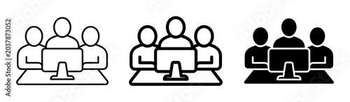 team collaboration icons, people working together, computer user symbols, office teamwork graphics