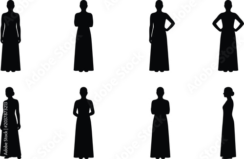 Foto Vector silhouette collection set of a young female figure standing in a long ele