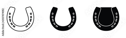 Foto Set of three horseshoe icons vector graphic, outline and solid black styles for