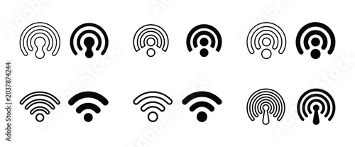 Foto Podcast icon and wifi symbol set