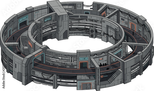 Obraz na płótnie Circular futuristic megastructure vector illustration with cyberpunk industrial