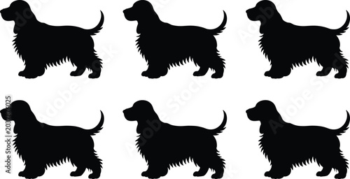 Fotografía Dog silhouettes in spaniel breed style, vector illustration of pet animal artwor
